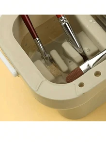 1入組藝術調色板油漆盒和筆清洗桶3合1藝術用品套裝，油漆刷收納盒，油漆刷架，繪畫用品 - 灰色 - 查看 5
