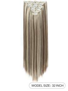 20, 24, 28, 32 Inch Intermediate Color Hair Extensions Seven-Piece Set 16 Cal High Temperature Silk Chemical Fiber Long Straight Hair To Increase Hair Volume, Fluffy And Natural Invisible - Piano Color - View 5