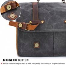 Mens Messenger Bag 15.6 Inch Waterproof Vintage Genuine Leather Waxed Canvas Briefcase Large Leather Computer Laptop Bag Rugged Satchel Shoulder Bag - Xám - Xem 4