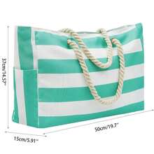 Women's Large Beach Tote Bag With Zipper, Waterproof & Sandproof For Swimming Pool And Beach, Random Pattern - Lime Green - View 4