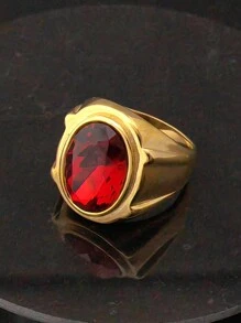 时尚镀金18K戒指设计独特，镶嵌红宝石，采用316L不锈钢材质，男女皆宜。 - 金戒指 - 查看 2