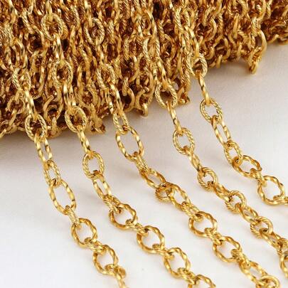1 metro / pacchetto catena a link circolare intrecciata ed incisa in acciaio inossidabile , catena di metallo d'oro / d'argento per la collana, il braccialetto, il body chain, la catena di borsa, gli accessori dei costumi, materiale per la fabbricazione di gioielli fai-da-te