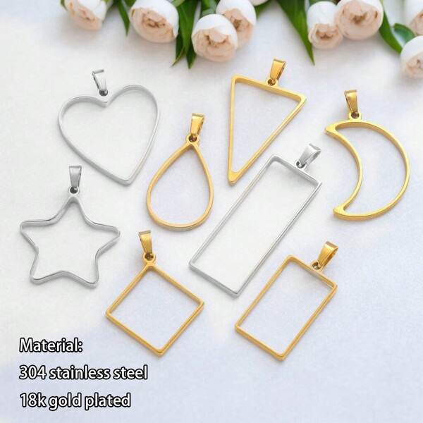 5 pièces Moule géométrique en silicone de cadre de plateau de fantôme en acier inoxydable 304 Moule à bordure Résine UV Pendentif pour accessoires de bijoux DIY