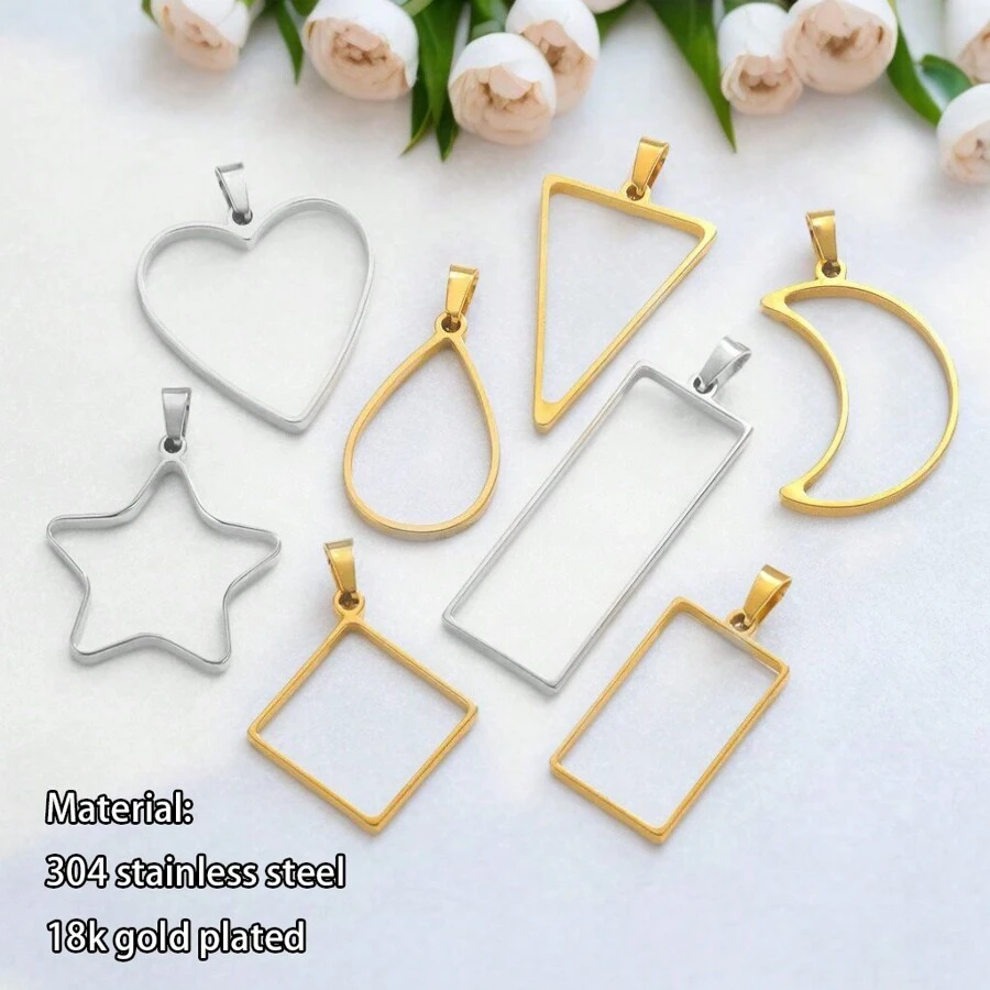 5pcs 304 Stainless Steel Geometric Silicone Mould Phantom Frame Tray Border Mould UV Resin Mold Pendant DIY Jewelry Accessories Pendant - Pendants - View 1