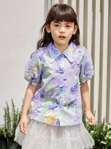 mini bala 年轻女孩短袖衬衫夏季透气时尚潮流衬衫别致衣服 - 綠色 - 查看 1