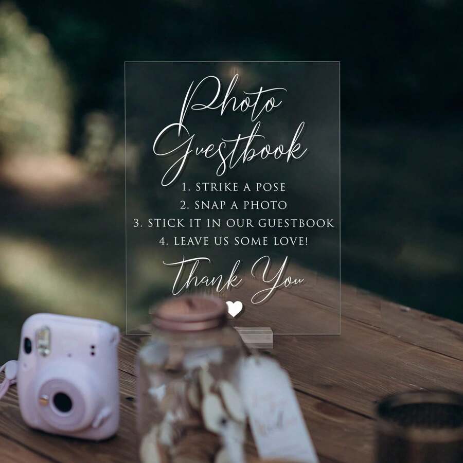 1 件 8x10 英寸亚克力婚礼留言簿标志带支架 - 有趣的 Photobooth 标志，可作为即时记忆纪念品，非常适合婚礼、生日、迎婴派对、周年纪念日和特殊活动 - 请在我们的留言簿上签名，先生和夫人的桌子装饰，圣诞节 - 白色 - 查看 1