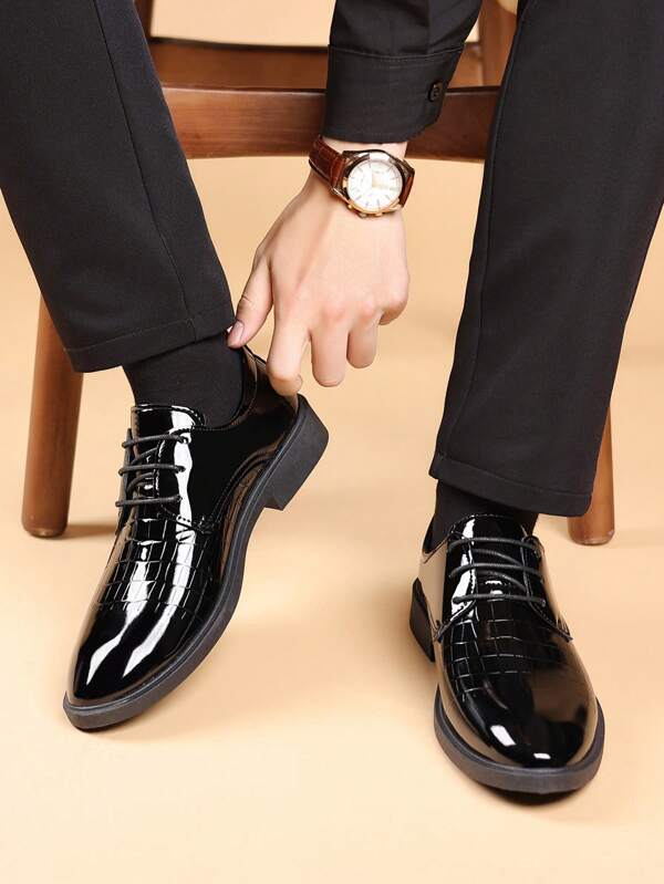 Men Black Leather Formal Shoes For Weddings And Business