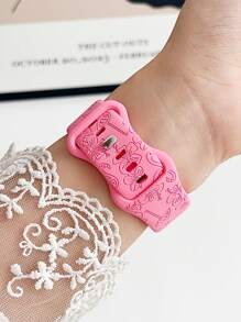 1pc Soft And Comfortable Silicone Watch Band With Carved Flamingo And Flower Design, Compatible With Apple Watch, Replacement Sport Wrist Strap Compatible With Apple Watch Series Ultra 2 SE 9 8 7 SE 6 5 4 3 2 1, Size 38mm 40mm 41mm 42mm 44mm 45mm 49mm Valentines