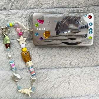 夏季椰子树和海星图案相机挂绳、手机壳带、即时相机钥匙扣、串珠DIY随机绳