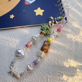 夏季椰子树和海星图案相机挂绳、手机壳带、即时相机钥匙扣、串珠DIY随机绳