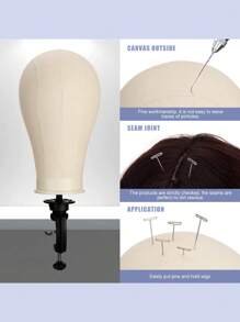 Beauty Trendz帆布假髮頭21吋沙龍造型頭，具支架孔，適用於假髮製作，編織髮型立體帽子展示，髮型娃娃頭，耐久耐用，易於插針 - 白色 - 查看 2