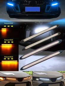 2入組車用LED行車燈，啟動掃描雙色轉向改裝柔性高亮度燈條 - 冰藍和黃色 - 查看 1
