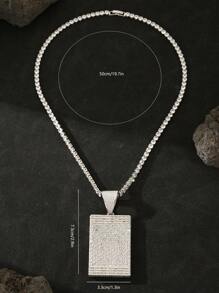 1pc Hip Hop Iced Out Men's Gift Accessories Punk Style Plating Platinum Plating Cuboid Simple Tag Rhinestone Pendant Necklace High Quality Luxury Gorgeous Zirconia Oxide 4mm 20 Inch Tennis Necklace Rock Style Couple Jewelry