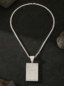 1pc Hip Hop Iced Out Men's Gift Accessories Punk Style Plating Platinum Plating Cuboid Simple Tag Rhinestone Pendant Necklace High Quality Luxury Gorgeous Zirconia Oxide 4mm 20 Inch Tennis Necklace Rock Style Couple Jewelry