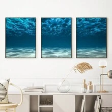 3 piezas/set Cuadros terminados con marco, carteles de lienzo de arte moderno de profunda mar para decoración de pared del océano, arte de pared de superficie submarina, pintura de paisaje marino de lienzo, regalo ideal para la habitación principal, sala de estar, pasillo, decoración de pared, decoración de invierno, decoración de la habitación - Multicolor - Ver 9
