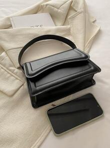 New Arrival Black PU Leather Solid Color Small Square Bag For Girls, Simple & Stylish Portable Bag For Going Out, Handbag