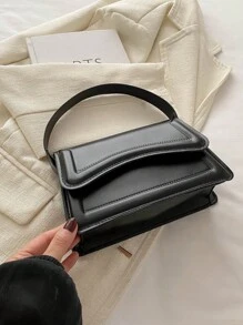 New Arrival Black PU Leather Solid Color Small Square Bag For Girls, Simple & Stylish Portable Bag For Going Out, Handbag