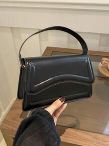 New Arrival Black PU Leather Solid Color Small Square Bag For Girls, Simple & Stylish Portable Bag For Going Out, Handbag