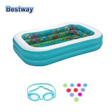 Bestway54177 Rectangular Inflatable Pool With 2 Pairs Of 3D Eyes Underwater World 3D Pool, Featured Family Size Pools, Swim Center Family Inflatable Pools, Backyard Pools - Blue - View 3