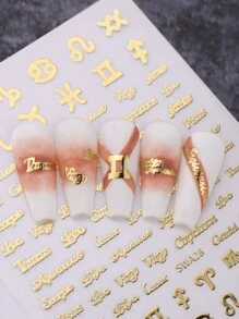 3片/套 3D十二生肖美甲贴纸，金色、银色、粉色，优雅十二生肖图案，自粘滑动式美甲贴纸，美甲装饰用品 - 彩色 - 查看 6