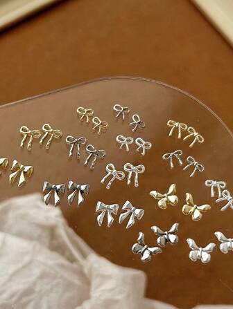 20入組迷你合金銀白K領結金色絲帶蝴蝶3D蝴蝶指甲藝術裝飾