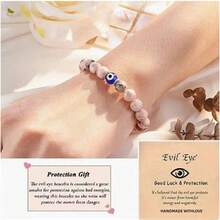 1 Vòng Tay Quỷ Mắt Ngựa Vằn Màu Hồng, Đá Tự Nhiên Mắt Xanh May Mắn, Unisex, Ngày Lễ Quà Tặng Sinh Nhật - 1 vòng tay ngựa vằn màu hồng - Xem 4