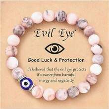 1 Vòng Tay Quỷ Mắt Ngựa Vằn Màu Hồng, Đá Tự Nhiên Mắt Xanh May Mắn, Unisex, Ngày Lễ Quà Tặng Sinh Nhật - 1 vòng tay ngựa vằn màu hồng - Xem 1