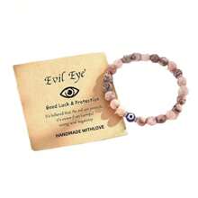 1 Vòng Tay Quỷ Mắt Ngựa Vằn Màu Hồng, Đá Tự Nhiên Mắt Xanh May Mắn, Unisex, Ngày Lễ Quà Tặng Sinh Nhật - 1 vòng tay ngựa vằn màu hồng - Xem 2