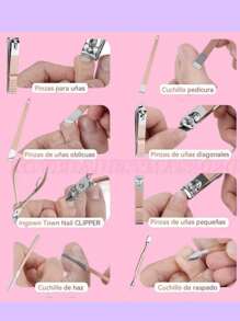 Set 18 Piezas, Manicura y Pedicura con estuche,Acero Inoxidable, Herramientas De Manicura - Rosa coral - Ver 4