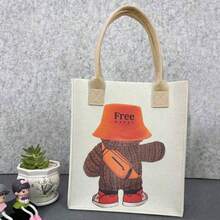 SHOULI 1 pieza, bolso de fieltro multifuncional con patrones de dibujos animados. Gran capacidad, reforzado para compras, cajas de almuerzo o como bolsa de regalo.