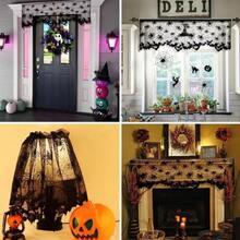 1 Piece Halloween Bat Spider Web Lampshade Lace Ribbon Exquisite Lampshade Curtain Fireplace Decoration - Black - View 5