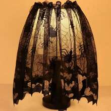 1 Piece Halloween Bat Spider Web Lampshade Lace Ribbon Exquisite Lampshade Curtain Fireplace Decoration - Black - View 4