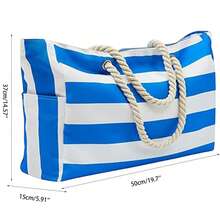 Beach Bags For Women, Random Pattern Large Waterproof Tote Bag With Zipper, Sandproof And Swim Pool Bag - Blue - View 6