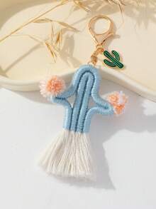 Hand-Woven Cactus Bag Charm Cute Bag Accessory Crochet - Dusty Blue - View 2