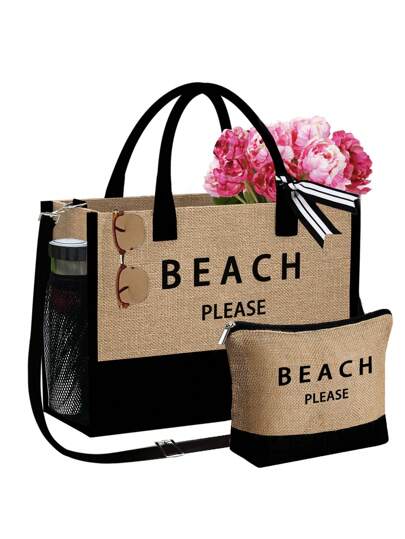 Bolso de playa para mujer, bolso de lona para la playa, adecuado para bodas, cumpleaños, vacaciones y otras ocasiones, gran regalo para mujeres, madres, maestras, amigas, damas de honor, estudiantes, temporada de regreso a clases, gran capacidad, bolso de viaje, ideal para vacaciones y viajes cortos, regalo de cumpleaños personalizado, viene con pañuelo