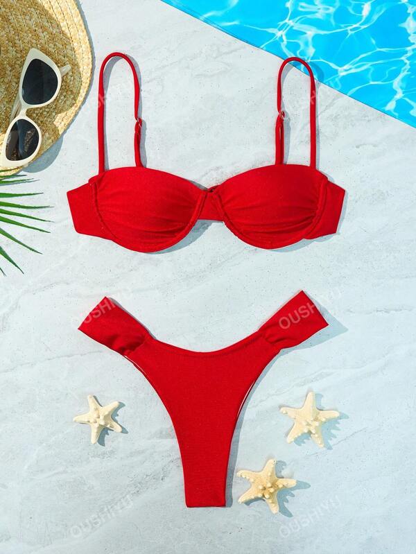 Nuevo conjunto de bikini de unicolor estilo europeo y americano para la playa y vacaciones de verano