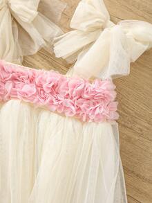 Vestido de Verão com Estampa Floral e Mangas Abertas para Meninas, Casual e Versátil - Rosa - Ver 3