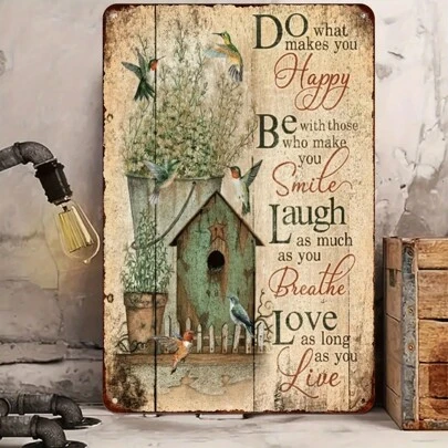 1个8英寸x12英寸复古金属锡牌“感恩聚集于此”（8英寸x12英寸/20厘米x30厘米），室内金属锡牌，户外复古趣味标牌，家居装饰标牌，酒吧家居装饰，随机孔型