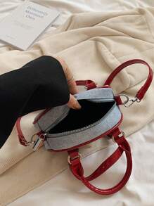 Color Block Handbag, Popular New Splicing Shoulder Bag, Commuter Crossbody Bag - Red - View 8
