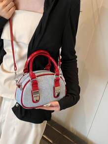 Color Block Handbag, Popular New Splicing Shoulder Bag, Commuter Crossbody Bag - Red - View 5