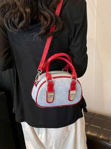 Color Block Handbag, Popular New Splicing Shoulder Bag, Commuter Crossbody Bag - Red - View 4