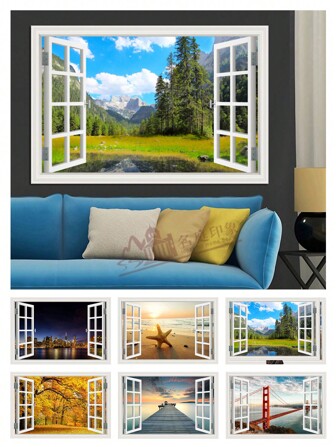 2 pièces Décalcomanie vinyle Paysage naturel Autocollant mural Papier peint amovible Scène nocturne de la ville Plage Forêt Fausse fenêtre Affiche murale pour chambre à coucher Cuisine Décor esthétique, Autocollants, Décalcomanie murale, Décalcomanie vinyle pour décorations de la maison, Articles de décoration de printemps pour rafraîchir votre maison, Autocollants de décoration Rama Cadeaux Anniversaire Remise des diplômes