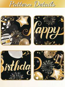 1入40*200cm黑金氣球花紋生日聚餐聚會用聚酯布橫幅，攝影背景布裝飾，戶外圍欄裝飾