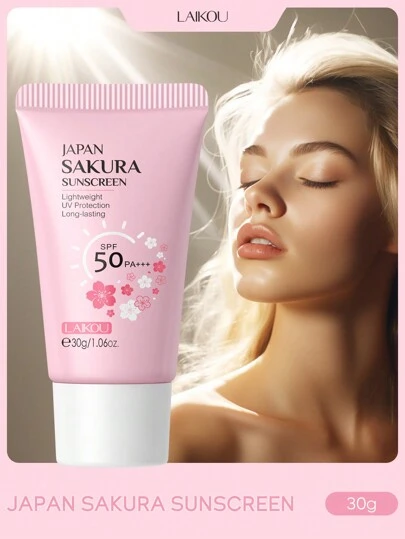 LAIKOU زجاجة واحدة من كريم الحماية من الشمس بعطر الكرز الياباني لايكو، 30 جرام بمعامل حماية SPF50 PA+++ مقاوم للماء للوجه والجسم، كريم واقي من الأشعة فوق البنفسجية للسفر والتخييم والتنزه والأنشطة الخارجية والشاطئ والعناية بالبشرة الصيفية، مناسب للنساء والفتيات، مجموعة هدايا