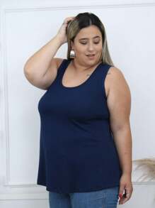 Regata alça larga feminina plus size viscolycra tamanhos G1 G2 G3 G4 G5, tecido leve e confortável - Azul Marinho - Visão 3