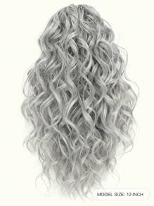 12英寸马尾辫接发卷发爪夹抽绳马尾辫接发（灰色）女士假发片，人造纤维材质