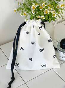 1 pièce/set Sac de rangement à cordon élégant avec impression nœud papillon, sac de maquillage, sac de sous-vêtements et de vêtements, sac hygiénique. Ensemble organisateur de voyage essentiel pour les courts séjours, jeu de cubes de rangement, ensemble de sacs de rangement pour valise. Fournitures scolaires, accessoires de chambre étudiante, décoration de chambre. Organisateur de maquillage, sacs de maquillage, trousse de maquillage. Organisateur de maquillage pour les vacances d'hiver, fournitures scolaires.