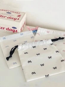 1 pièce/set Sac de rangement à cordon élégant avec impression nœud papillon, sac de maquillage, sac de sous-vêtements et de vêtements, sac hygiénique. Ensemble organisateur de voyage essentiel pour les courts séjours, jeu de cubes de rangement, ensemble de sacs de rangement pour valise. Fournitures scolaires, accessoires de chambre étudiante, décoration de chambre. Organisateur de maquillage, sacs de maquillage, trousse de maquillage. Organisateur de maquillage pour les vacances d'hiver, fournitures scolaires.