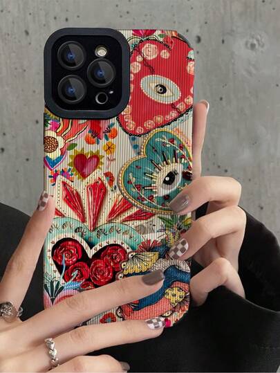 1pc Totem Eye Pattern 3D Textured Soft Anti-Drop Phone Case, Compatible With IPhone And Samsung