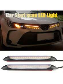 2入組車用LED行車燈，啟動掃描雙色轉向改裝柔性高亮度燈條 - 冰藍和黃色 - 查看 3